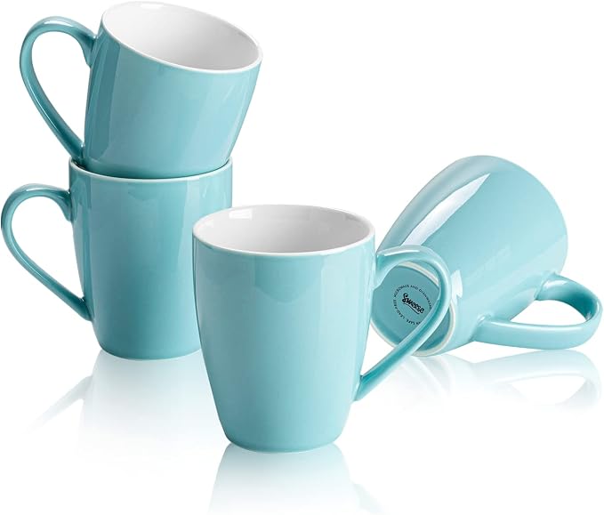 Sweese Porcelain Coffee Mugs - 16 Ounce (Top to the Rim) for Coffee, Latte, Tea, Cocoa, Set of 4, Turquoise by Sweese