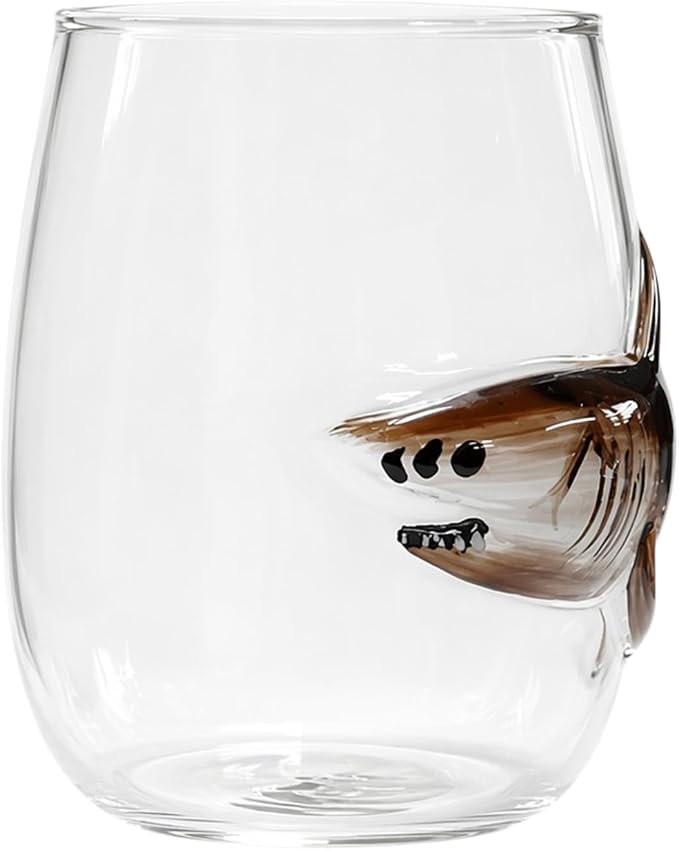 Handmade 3D Blue Ring Stemless Glass Wine Cup Ocean Bar(White Style 6) | 3D Sculpted Handmade Blue Ring Stemless Wine Glass Ocean Cup Handblown Glassware Ocean Lover Gift - Image 4