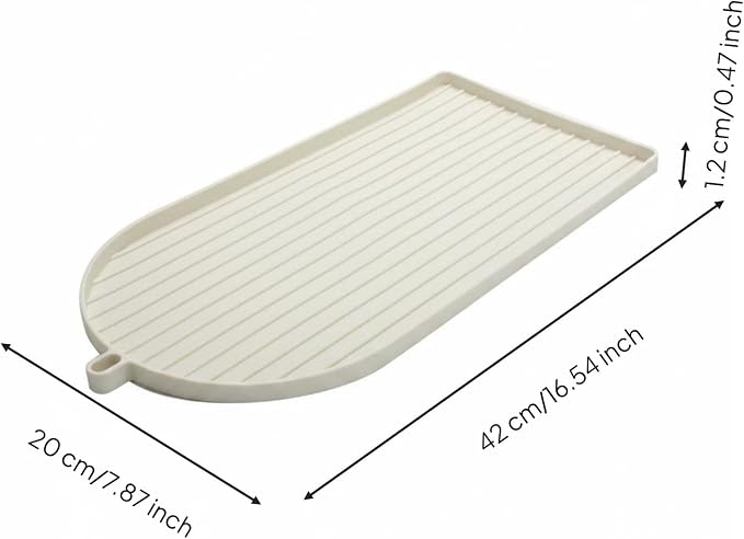 Silicone Machine Pad Coffee Station Mat Beverage Spill Tray Flexible Material Raised Lip Ribbed Drainage Suitable for Coffee Shop, Off-white - Image 2