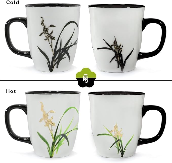 Funny Ceramic Magic Heat Color Changing Coffee Mug with Orchid Printing for Women Personalized White Green Tea Cup Large Mugs for Mom,Girl, Grandma and Man 16 oz - Image 3