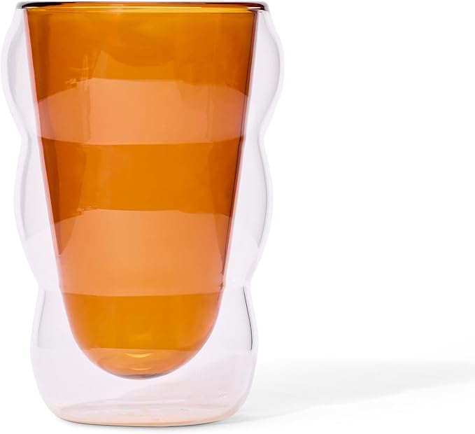 Teaspressa Amber Glass Cloud Cup 12 oz Double-Wall Insulated Borosilicate Glass – Heat-Resistant – Ideal for Pumpkin Spice Lattes, Hot Tea, Coffee & More – Cozy Fall Design – Great Gift
