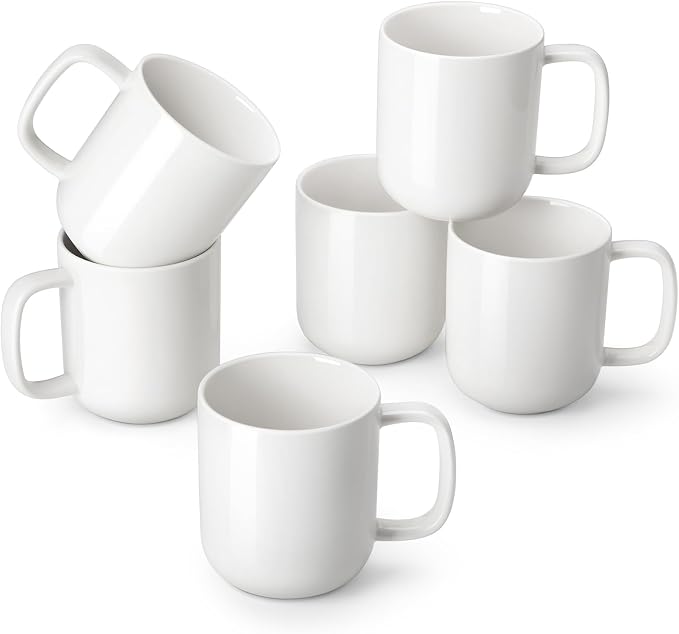 vancasso Porcelain Coffee Mugs Set, 16 oz Ceramic Coffee Cups for Americano Hot Tea Iced Coffee Cold Brew Cocoa Milk Mugs Set of 6, Dishwasher & Microwave Safe, White by vancasso