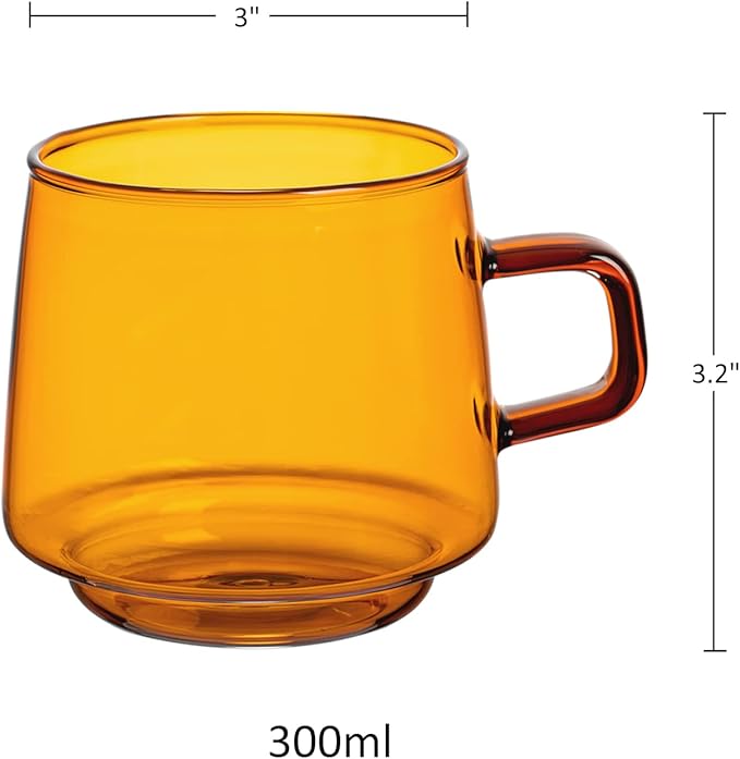 Joeyan Amber Glass Coffee Mugs Set of 2-10 oz Glass Stackable Coffee Cups with Handle - Colored Tea Cups Drinking Glasses for Espresso, Cappuccino, Latte, Tea, Milk - Image 6