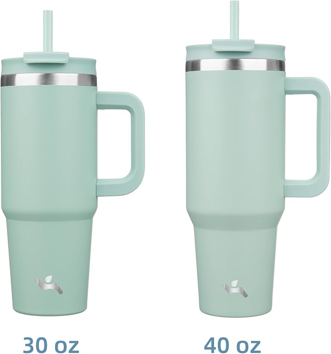 Konokyo 40 oz Insulated Tumbler Water Bottle with Handle, Straw Lid | BPA-free and dishwasher safe; made for gym, travel, coffee and gifting, 2 straws, cup holder friendly,Retro Green - Image 3