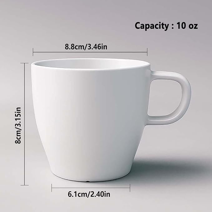 6-Pack 10oz Unbreakable Coffee Mugs, Microwave Safe Premium Drinkware (Up to 320℉), Lightweight Shatterproof White Cups for Keurig, Kids, RV & Camping, BPA-Free (White) - Image 2