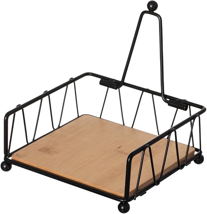 Flat Metal Square Napkin Holder with Weighted Arm and a Wooden Tray Perfect for Adorning Dining Table, Kitchen Countertop and Napkin Holder for Bathroom also Good for Outdoor Table at Restaurant - Image 5