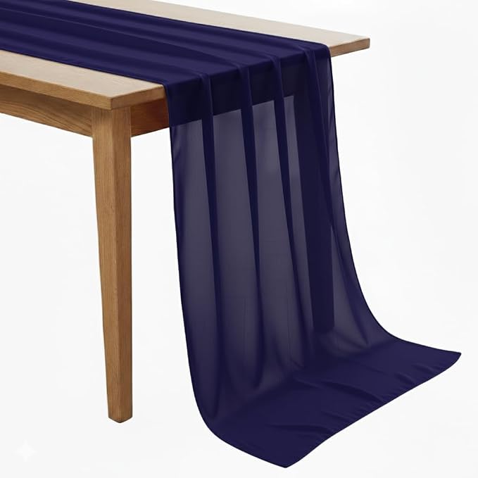 MDS Pack of 12 | Navy Blue | 10ft Chiffon Table Runner 29x120 Inches Long Romantic Rustic Sheer Gauze Runner for Wedding Bridal Shower Birthday Banquets Engagement Spring Easter Boho Decorations by MDS