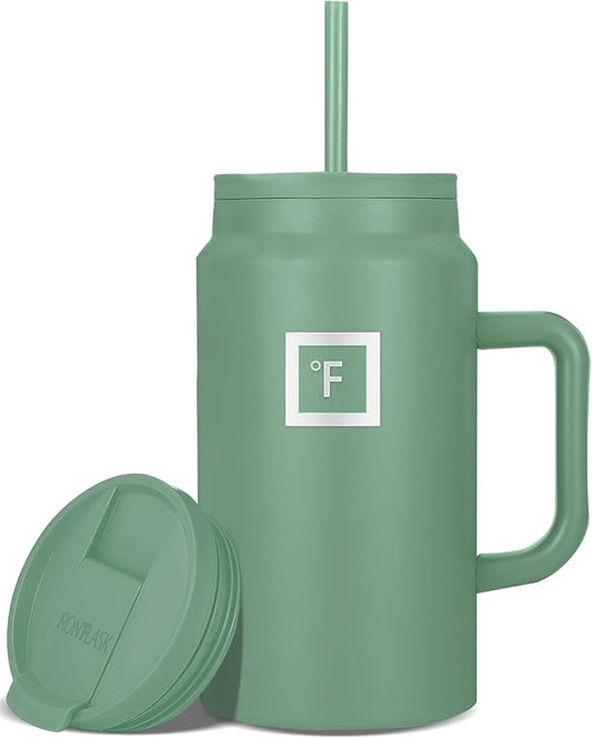 IRON °FLASK Co-Pilot Insulated Mug w/Straw & Flip Cap Lids - Cup Holder Bottle for Hot, Cold Drink - Leak-Proof - Water, Coffee Portable Travel Mug - Sage, 50 Oz | Insulated Travel Mug with Straw & Flip Cap Lids - Cup Holder Fit, Leakproof, BPA Free (S... by IronFlask