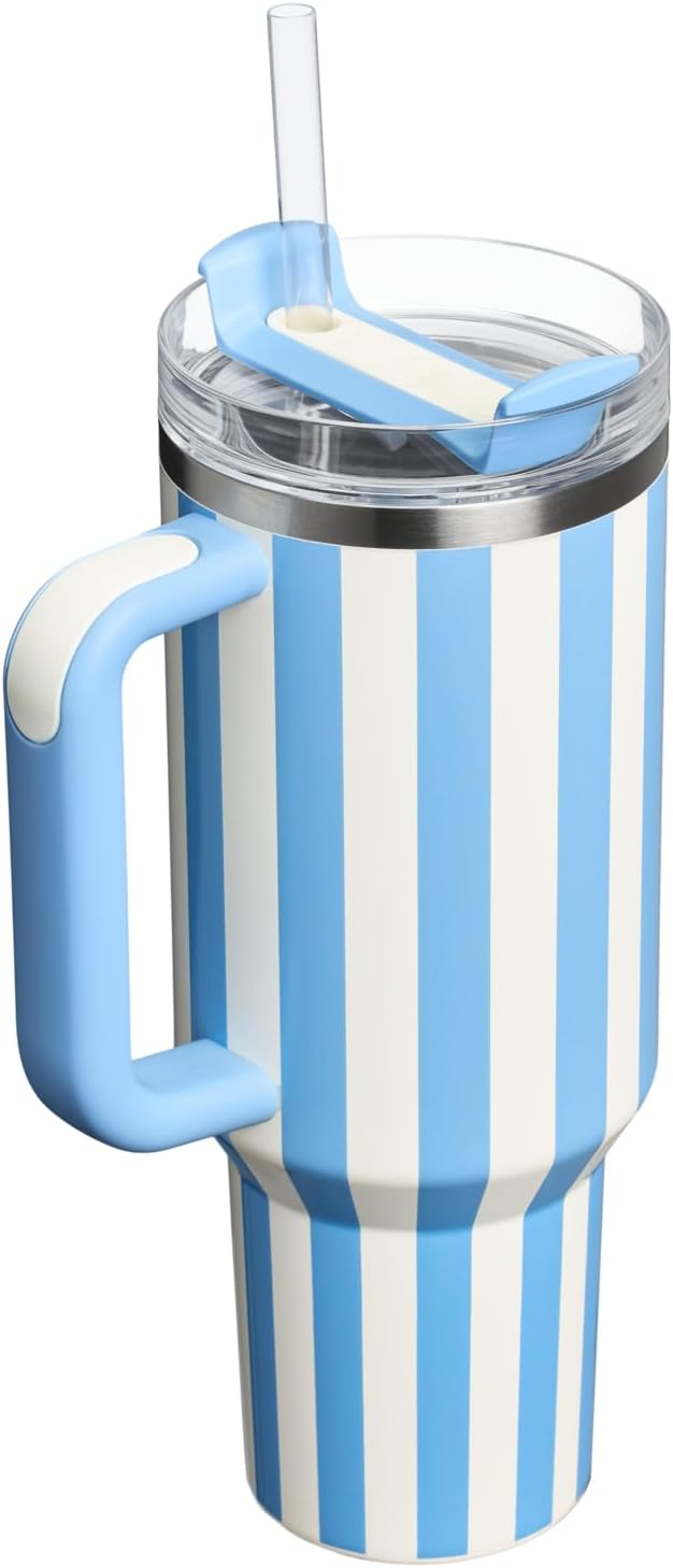 STANLEY Quencher H2.0 Flow State Tumbler, 40 oz, Cornflower Cabana Gloss | Handle and Straw | 3-Position Lid | Cup Holder Compatible for Travel | Insulated Stainless Steel Cup | BPA-Free - Image 3