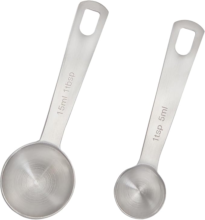 2 Pcs Measuring Spoons 5ml (1 Tsp) & 15ml (3 Tsp), 1 Teaspoon Stainless Steel Long Handle Scoops for Coffee, Spices, Dry Goods & Baking, Sliver