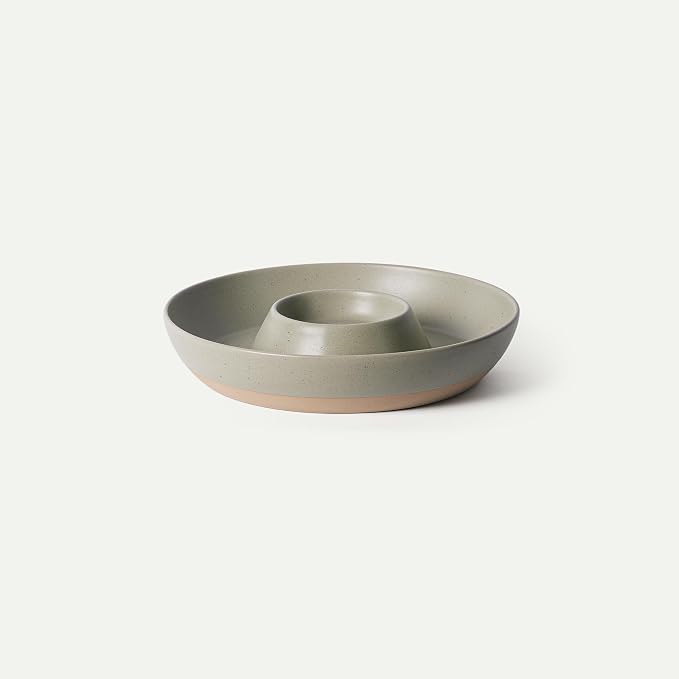 MORA Ceramic Chips and Dip Serving Tray: Large Divided Party Bowl Set for Chips & Salsa, Veggies & Dip, Fruit, Snacks, Entertaining, Hosting, etc. Minimalist Design for the Modern Hostess - Thyme by MORA