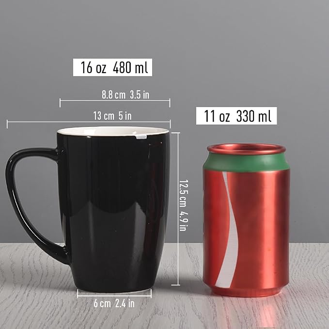 homEdge Porcelain Mug Set, 16 Ounces Cup for Tea, Latte, Mocha, Hot Chocolate, Set of 6, Black - Image 6