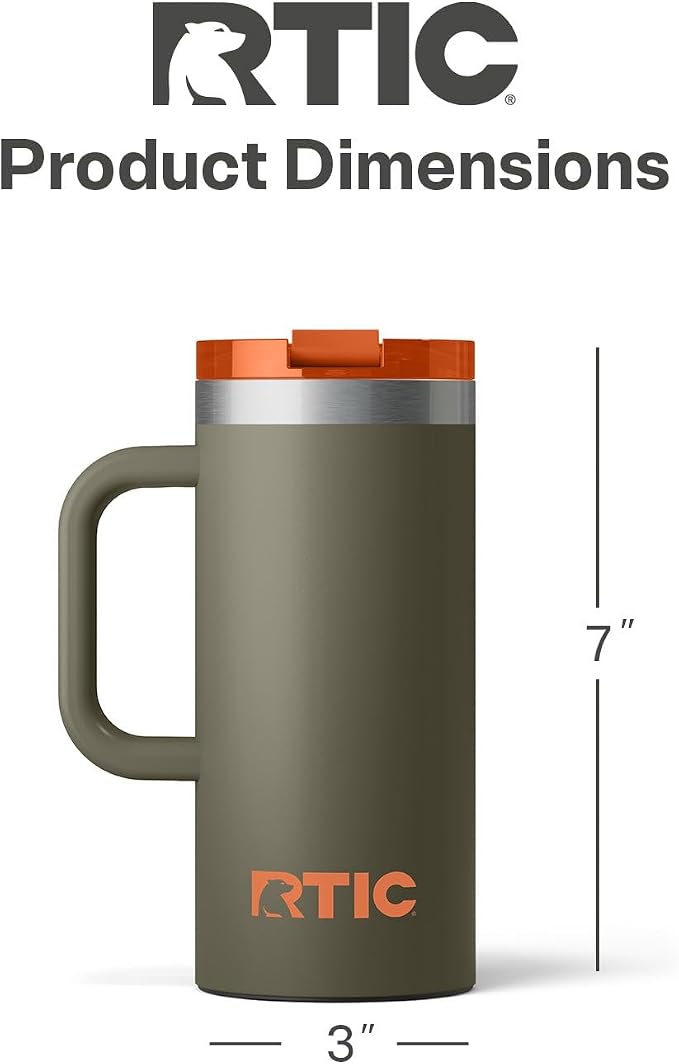 RTIC 16oz Road Trip Travel Mug with Lid and Handle, Ceramic Lined, Insulated, Stainless Steel, Metal, Double Wall Vacuum-Insulation, Portable Coffee, Tea Cup for Hot and Cold Drink, Trailblazer - Image 5