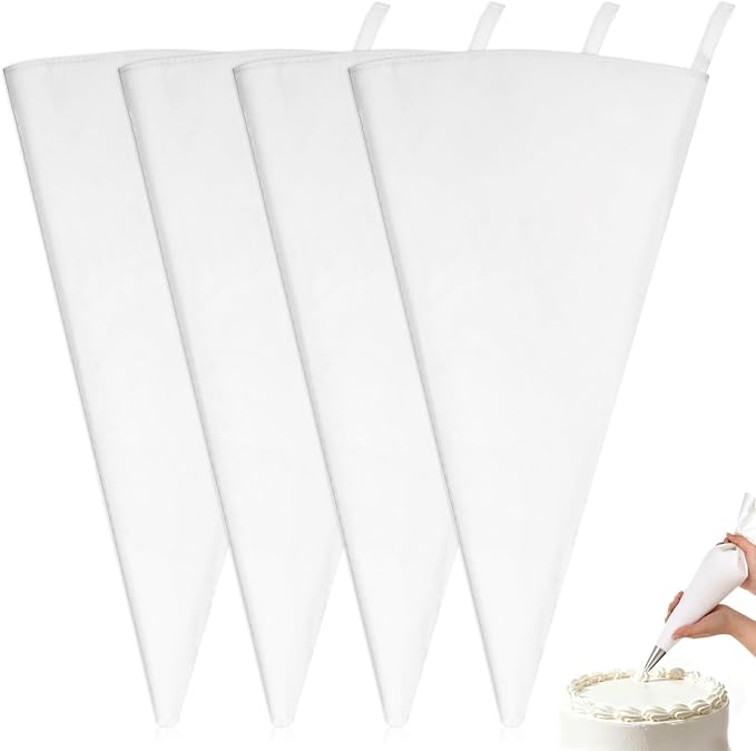 4PCS Reusable Piping Bags - Large Cotton Icing Frosting Bags for Dessert & Candy Artistry, Pastry Essential Baking Supplies, Holiday Cake Decorating Kit Chocolate & Cookie Accessories - 16Inch