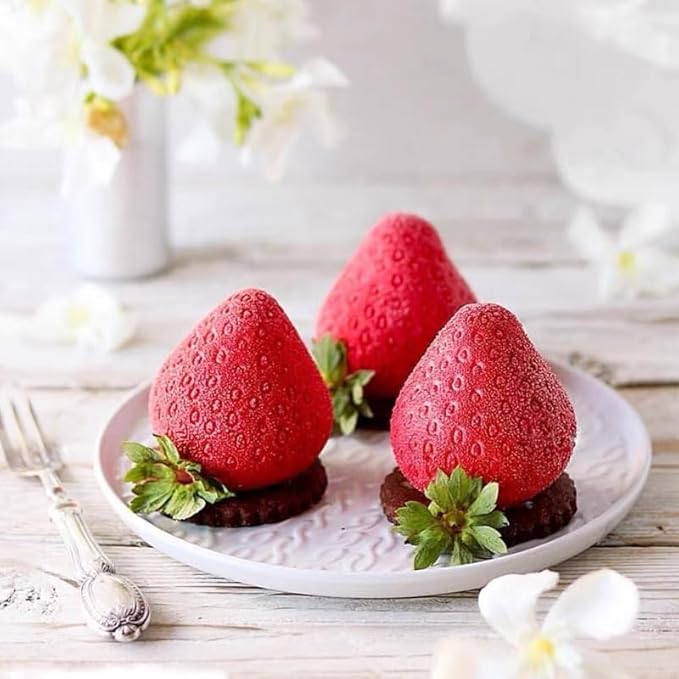 3D Strawberry Shape Silicone Baking Mold for Mousse Cake, French Dessert Mold for Pastry Chocolate, Reusable Non-Stick Easy Release(15-Cavity)