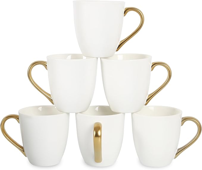 vicrays Coffee Mug Set, 11 Ounce, Set of 6, Ceramic Mug for Men, Women, Unique Glazed Mugs with Handle for Coffee, Tea, Milk, Cocoa, Cereal(White with Golden) by VicraysCeramic