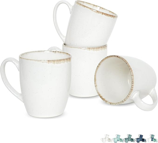 Bosmarlin Ceramic Coffee Mug Set of 4, 17 Oz, Coffee Cups with Big Handle, Microwave Safe, Unique Reactive Glaze (White, 17 Oz) by Bosmarlin