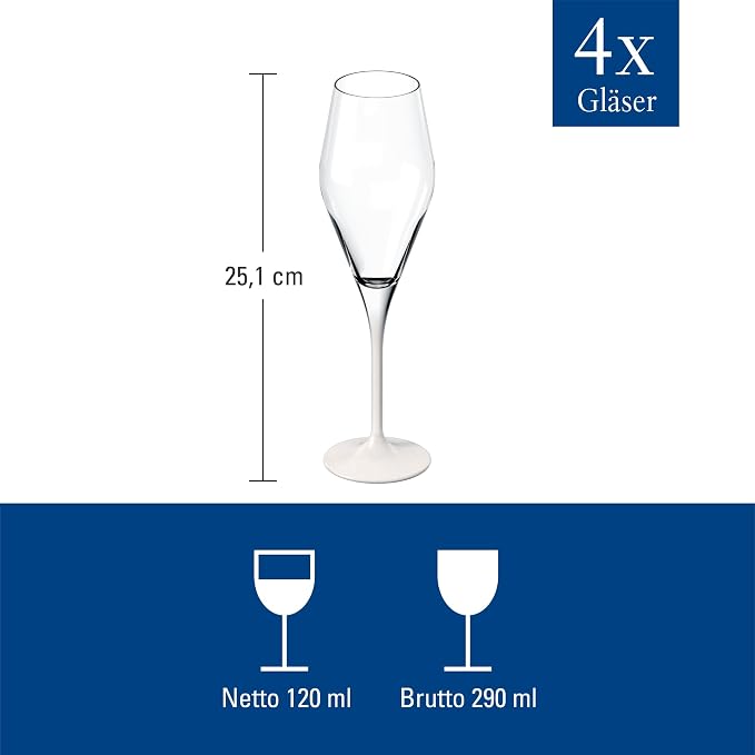 Villeroy & Boch - Manufacture Rock Blanc Champagne Flute Set, 4 pcs. Set of Drinking Glasses for Champagne and Sparkling Wine, 8.75 oz, Crystal Glass, Frosted Matte White Slate Look Base | Matte-white crystal glass champagne flutes, hand wash only, ele... - Image 4