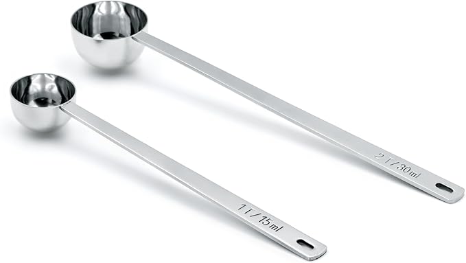2Pcs Coffee Scoop Spoon - 1 Tbsp (15ml) & 2 Tbsp (30ml) Measuring Tablespoon - Stainless Steel Coffee Measuring Spoon - Long Handle Measuring Spoons for Ground Coffee, Loose Tea and Powder