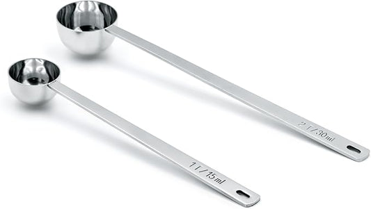 2Pcs Coffee Scoop Spoon - 1 Tbsp (15ml) & 2 Tbsp (30ml) Measuring Tablespoon - Stainless Steel Coffee Measuring Spoon - Long Handle Measuring Spoons for Ground Coffee, Loose Tea and Powder