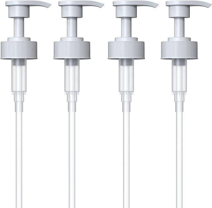 Gallon Pump Dispenser for Glass Jugs or Plastic Bottles - Compatible with Listerine Pump 1-1.5L Bottle Heavy-Duty Commercial Grade for Syrup, Soap, Condiments, Detergent - Pack of 4 White Pumps