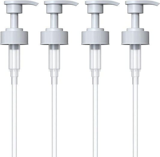 Gallon Pump Dispenser for Glass Jugs or Plastic Bottles - Compatible with Listerine Pump 1-1.5L Bottle Heavy-Duty Commercial Grade for Syrup, Soap, Condiments, Detergent - Pack of 4 White Pumps
