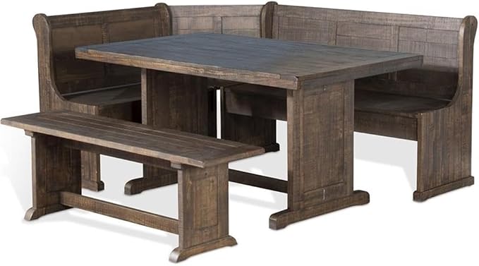 Pemberly Row 3-Piece Farmhouse Wood Breakfast Nook Set with Table, Hidden Storage, Planked Tops, Reversible Seating, in Tobacco Leaf Finish by PEMBERLYROW