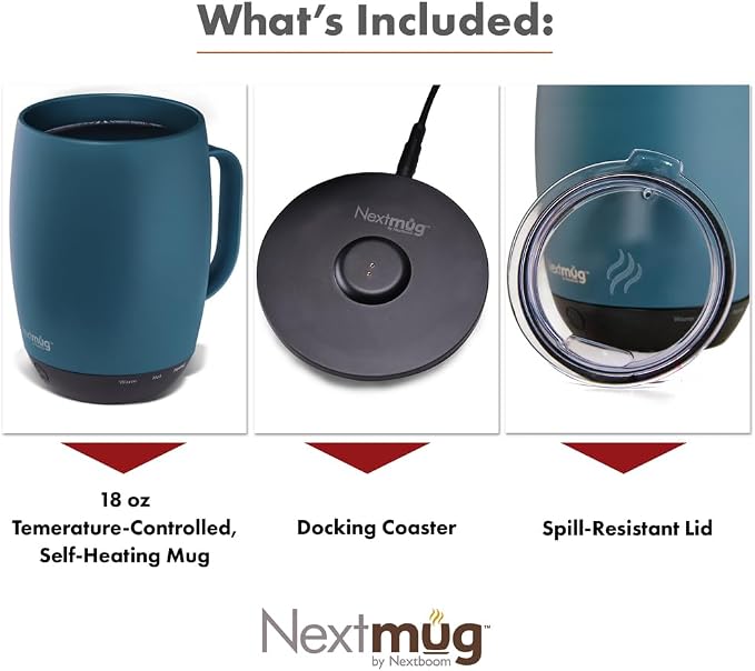 Nextmug Plus - Temperature-Controlled, Self-Heating Coffee Mug | (Slate Blue - 18 oz.) – No App, Long-Lasting Battery for Work & Study, Great Gift for Coffee Lovers - Image 3
