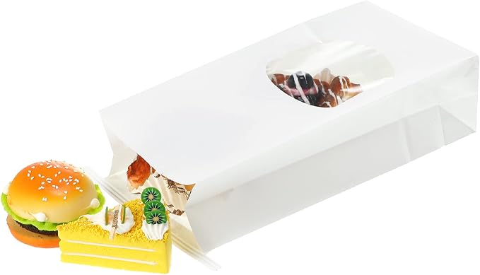 Tenare 50 Pieces White Bakery Bags with Window Kraft Paper Bags Christmas Tin Tie Tab Lock and 60 Pieces Adorable Handmade Label Seal Stickers Window for Xmas Coffee Cookie Treat, 4.5 x 2.56 x 9.6" - Image 6