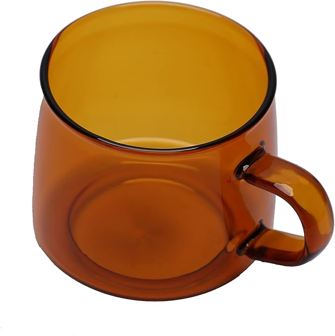 2PCS Glass Coffee Mugs, 350ml Clear Glass Mug with Handle Heat Resistant Tea Mugs High Borosilicate Glass Mug for Tea Beverages (Amber)