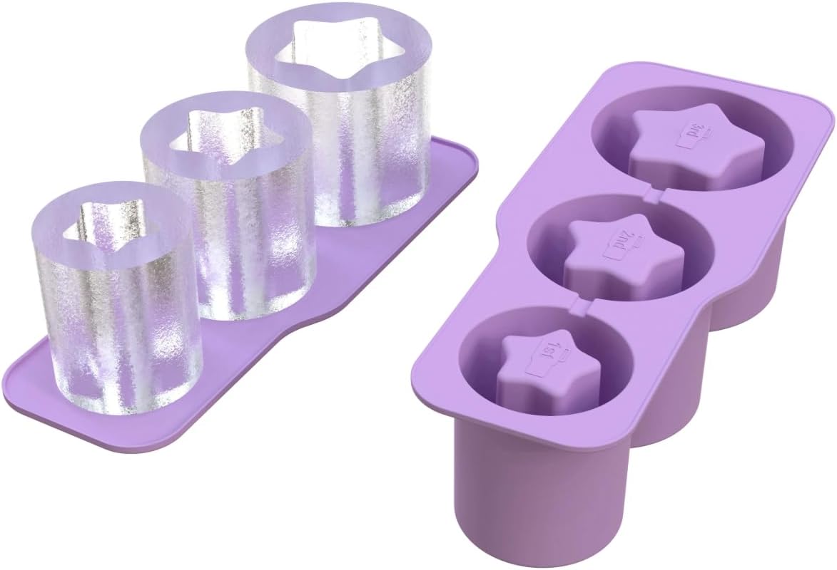 Ice Cube Tray for Stanley Cup, Silicone Ice Cube Tray Star Mold with Lid, Fits 20/30/40 oz Tumblers, Whiskey Glasses, Popsicle Mold, Reusable, Dishwasher Safe (Purple), Regular, ICT001