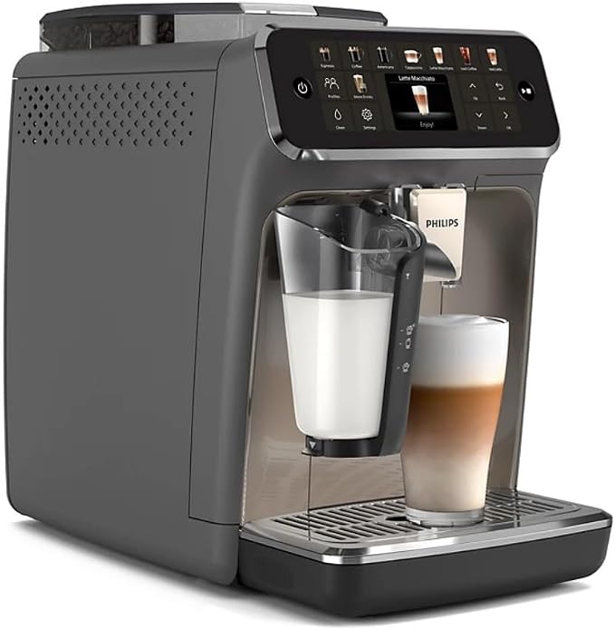 PHILIPS 5500 LatteGo Automatic Espresso Machine - 20 Coffee Varieties, Intuitive Touch Display, SilentBrew, 100% Ceramic Grinder, AquaClean Filter, Grey Chromed (EP5544/90) (Renewed) - Image 3