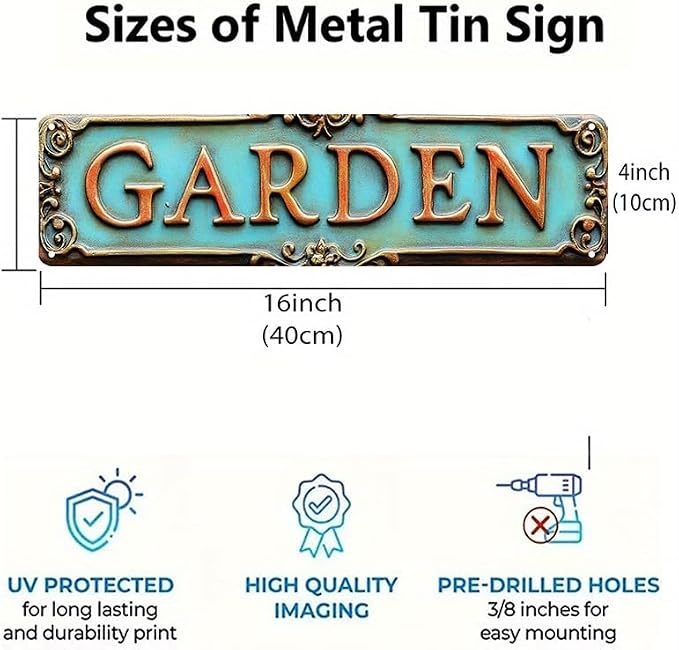 Bar Sign Bar Gifts Vintage Metal Wall Decor Sign"GARDEN" Street Sign Funny Man Cave Decor Accessories for Home, Bar, Bathroom, Bedroom Unique Retro Tin Signs for Outdoor 4 X 16 inches - Image 3