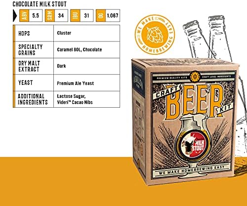 Craft A Brew - Chocolate Milk Stout - Beer Making Kit - Make Your Own Craft Beer - Complete Equipment and Supplies - Starter Home Brewing Kit - 1 Gallon