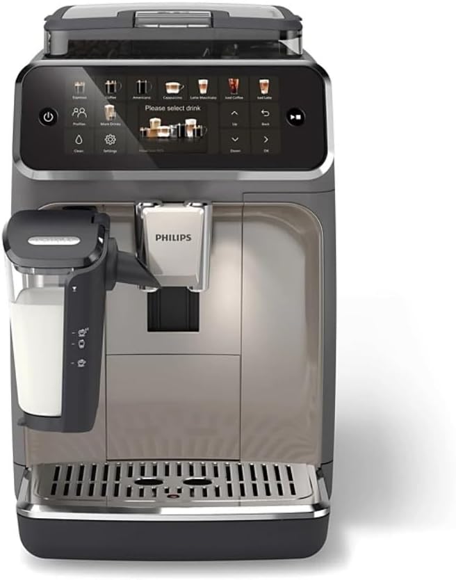 PHILIPS 5500 LatteGo Automatic Espresso Machine - 20 Coffee Varieties, Intuitive Touch Display, SilentBrew, 100% Ceramic Grinder, AquaClean Filter, Grey Chromed (EP5544/90) (Renewed) - Image 2
