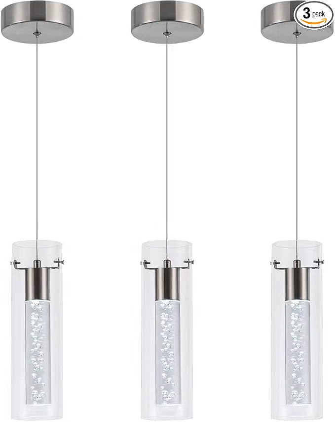Pendant Ceiling Light Fixture, LED Kitchen Lighting Crystal Pendant Lights Kitchen Island, Kitchen Hanging Light Fixture Modern Island Light with Bubble Glass Three Pack by Bestwest