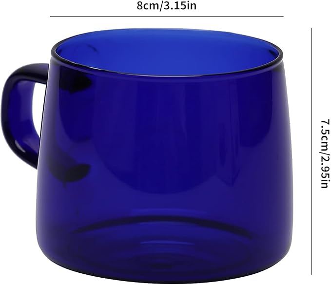 2PCS Glass Coffee Mugs, 350ml Clear Glass Mug with Handle Heat Resistant Tea Mugs High Borosilicate Glass Mug for Tea Beverages (Blue)