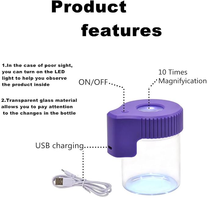 Led Transparent Glass Seal Storage Jar, Light-Up Magnifying Ornamental Glass Bottle（Purple） - Image 6