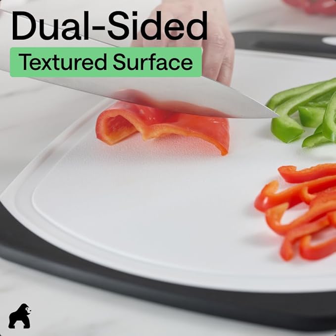 GORILLA GRIP BPA-Free Reversible Kitchen Cutting Board Set of 3, US Designed, Nonporous, Juice Grooves Catch Liquid, Slip Resistant Border, Dishwasher Safe, Durable Large Food Chopping Boards, Black - Image 6