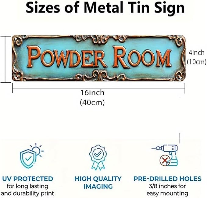Kexle Vintage Metal Wall Decor Sign "POWDER ROOM" 4 x 16 inches Retro Tin Sign for Home, Bar, Bathroom, Bedroom, Man Cave - Image 4