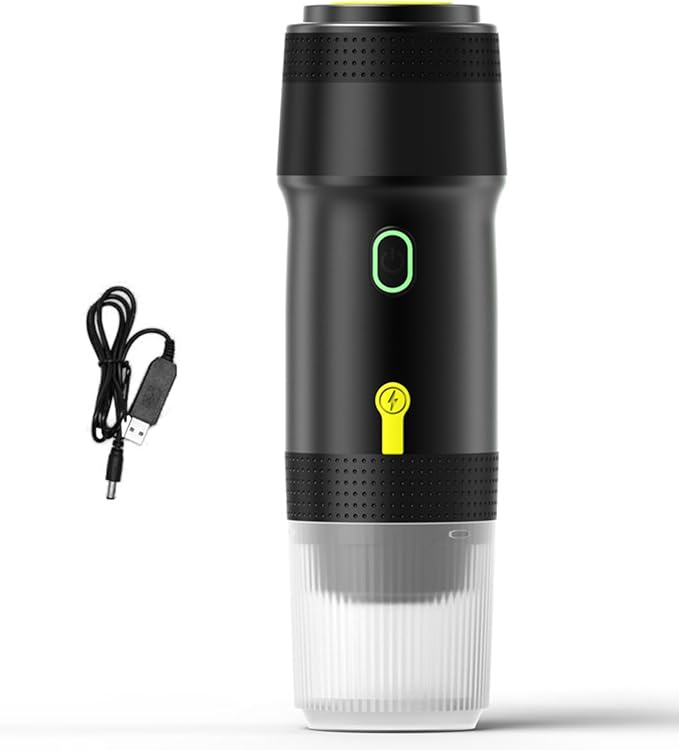 Portable Coffee Maker 3 in 1 Cordless Electric Coffee Machine Compatible with Capsule and Ground Coffee, Cold Brew and Heating, Mini Travel Coffee Maker with 120ml Cup, USB (Black) by Unknown