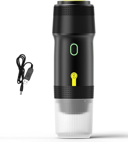 Portable Coffee Maker 3 in 1 Cordless Electric Coffee Machine Compatible with Capsule and Ground Coffee, Cold Brew and Heating, Mini Travel Coffee Maker with 120ml Cup, USB (Black) by Unknown