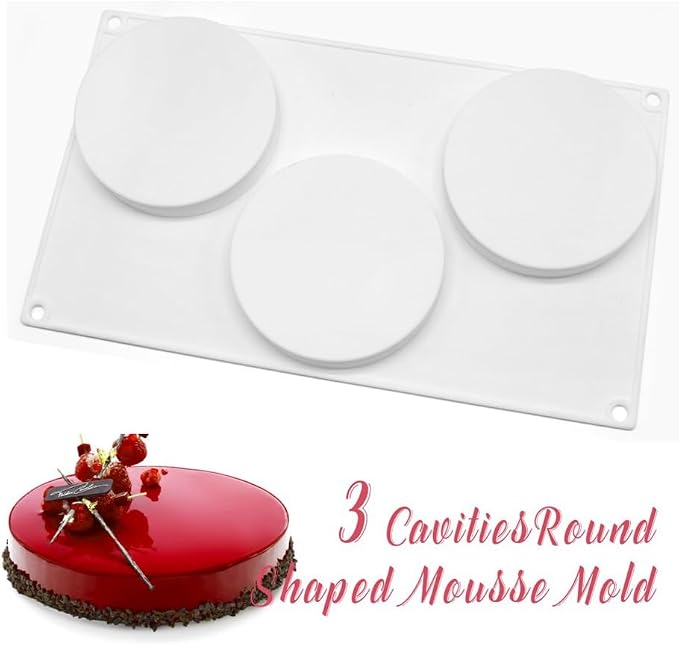 3 Holes Round Silicone Mold Cake Pastry Baking Molds Jelly Pudding Soap Form Ice Cake Decoration Tool Disc Bread Biscuit Mould (Round F_11.84 X6.84 X0.8 inch) - Image 6