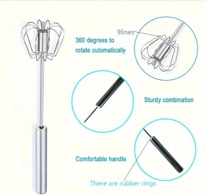 3-in-1 Stainless Steel Manual Milk Frother & Whisk, Handheld Hand-Push Blender for Lattes, Eggs, Cream & Hot Chocolate, Durable Coffee Frothing Tool for Baking, Cooking & Kitchen Use