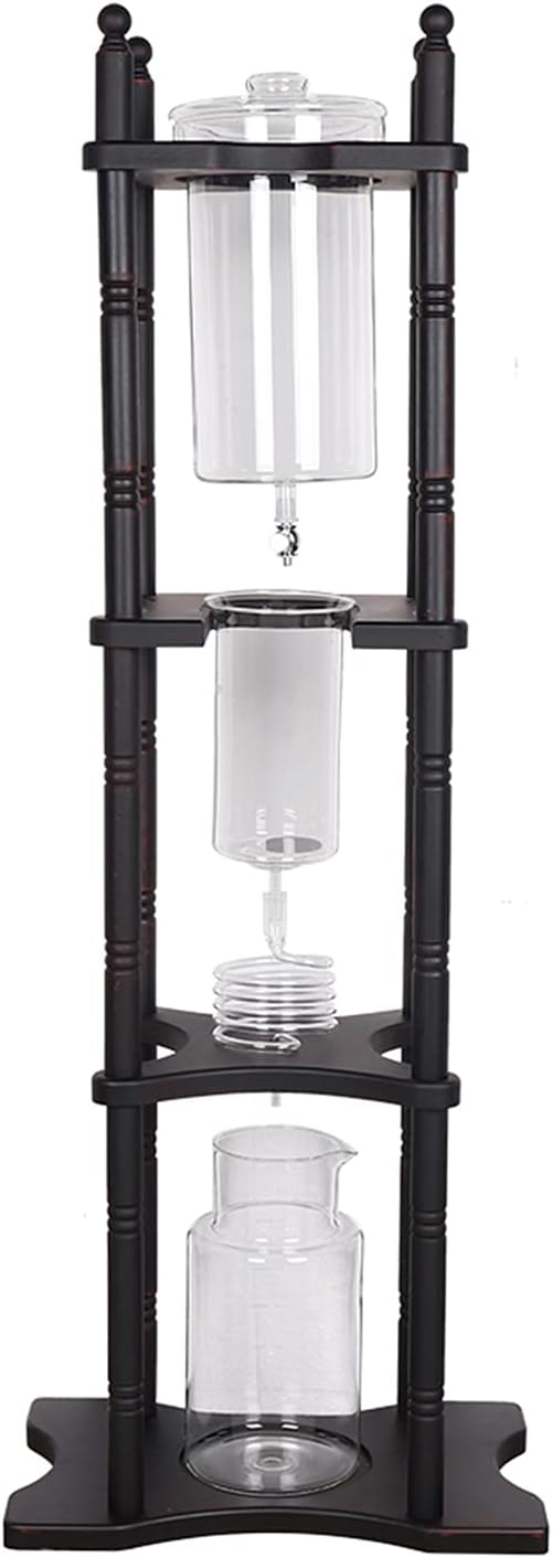 Cold Drip Coffee Maker, 2L Large Capacity Solid Wood Machine, Japanese Cold Brew Maker with Slow Drip Technology, Makes 25 Cups Coffee Tower for Bars, Clubs, Parties, Shop(Black-Red)