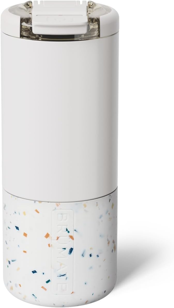 BrüMate Strova 18oz 100% Leakproof Insulated Coffee Mug | Ceramic-Lined Interior | Built-In Silicone Sleeve for Travel | Locking Flip Lid (Terrazzo) by Br%C3%BCMate