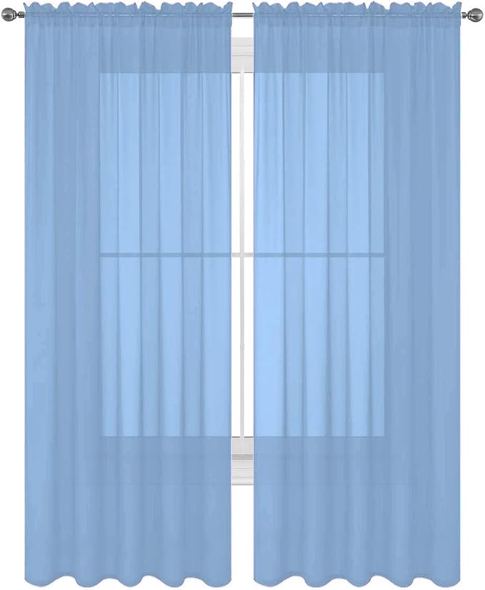 2 Piece Solid Elegant Sheer Curtains Fully Stitched Panels Window Treatment Drape (54" X 72", Light Blue) by Decotex