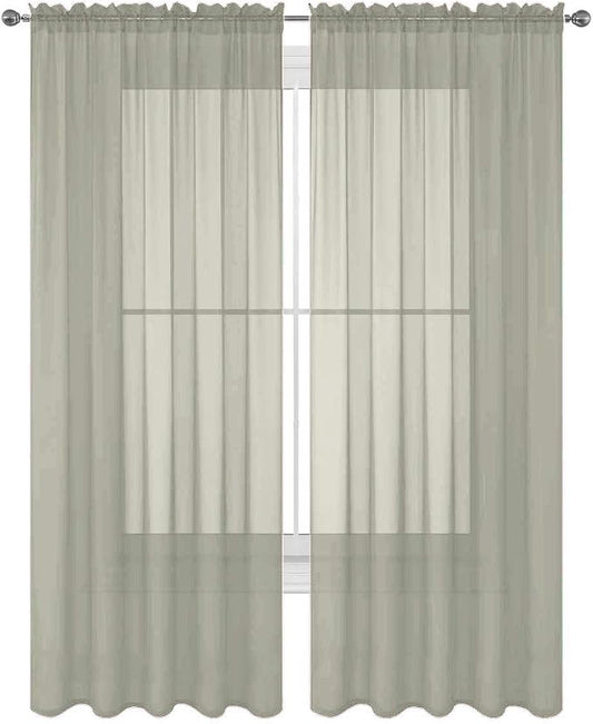 2 Piece Solid Elegant Sheer Curtains Fully Stitched Panels Window Treatment Drape (54" X 84", Silver) by Decotex