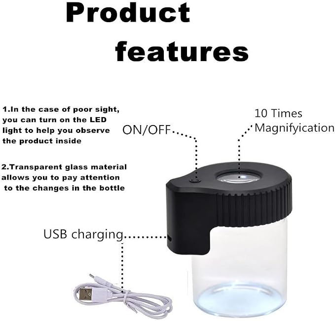 Led Transparent Glass Seal Storage Jar, Light-Up Magnifying Ornamental Glass Bottle (Black) - Image 5