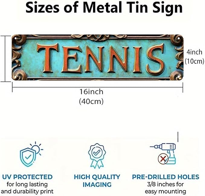 Bar Sign Bar Gifts Vintage Metal Wall Decor Sign"TENNIS" Street Sign Funny Man Cave Decor Accessories for Home, Bar, Bathroom, Bedroom Unique Retro Tin Signs for Outdoor 4 X 16 inches - Image 4